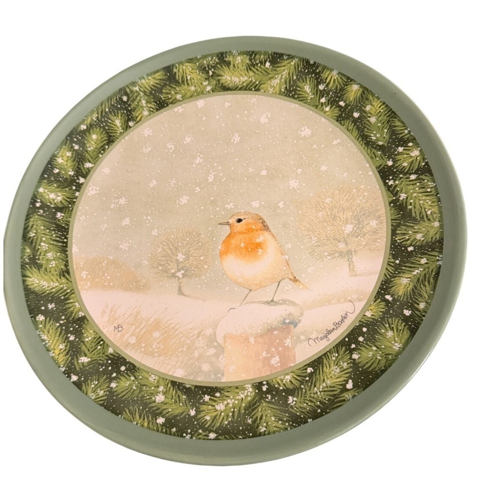 Hallmark Nature's Sketchbook Marjolein Bastin Robin Winter Platter 12" Green Exc